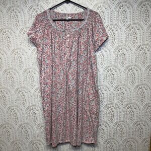 Aria Collection Womens 2X Floral Nightgown Pink White Cotton Blend